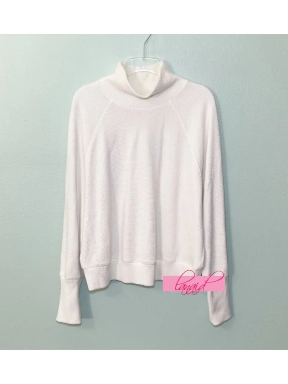 Alo Weekend Escape Mock Neck Long Sleeve Ivory Waffle Thermal Turtleneck Sweater
